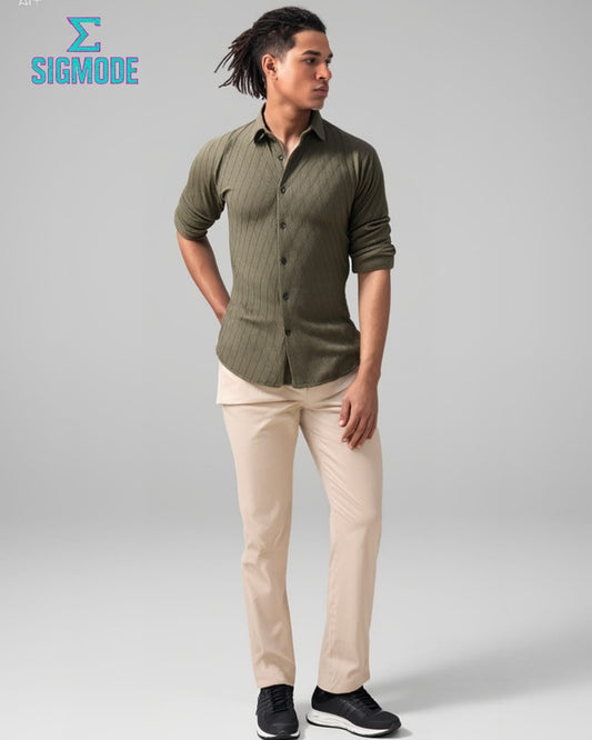 Green Semi-Formal Shirt - Premium Cotton Blend