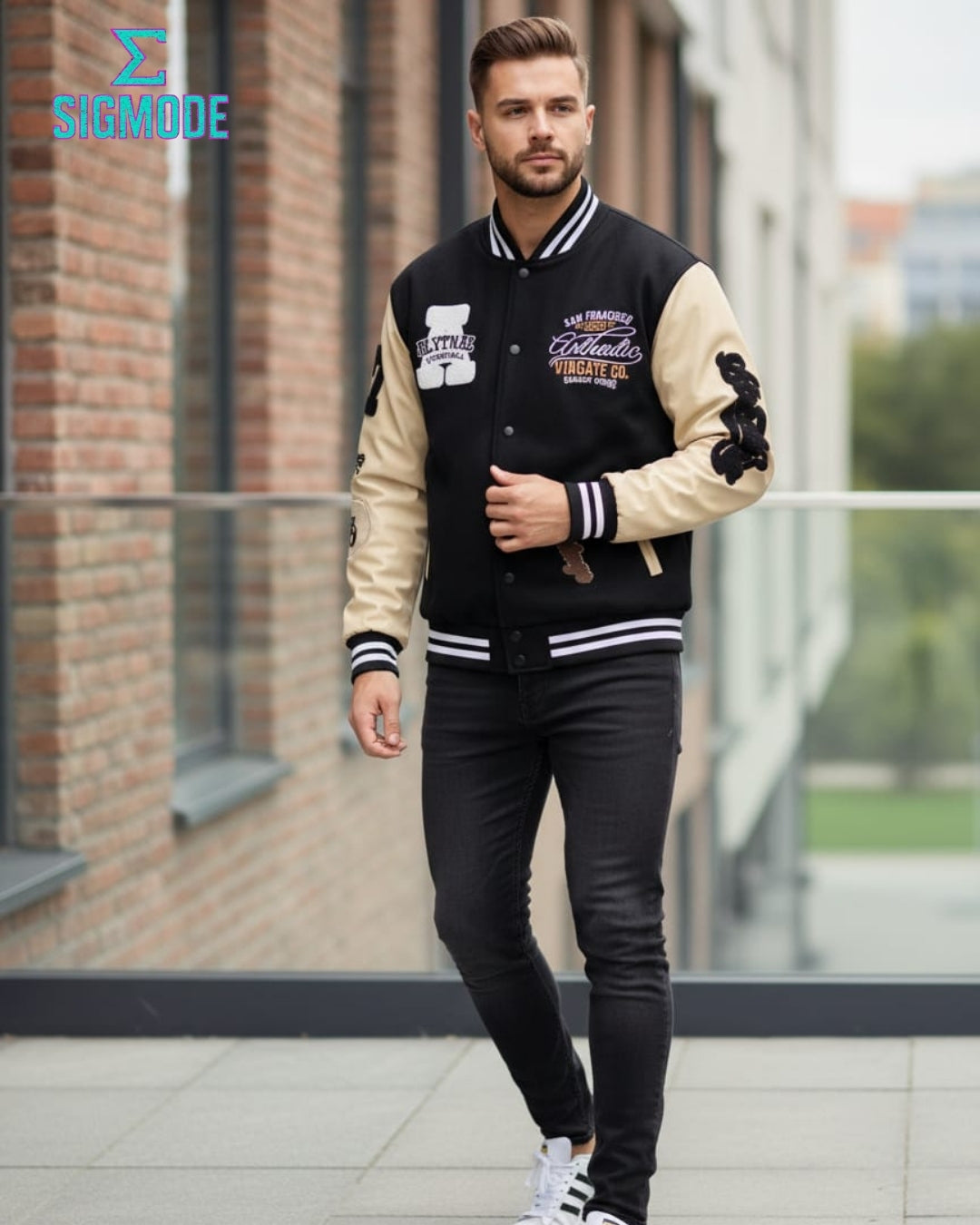 The Sigma Varsity Jacket  — Black x Beige Street Edition