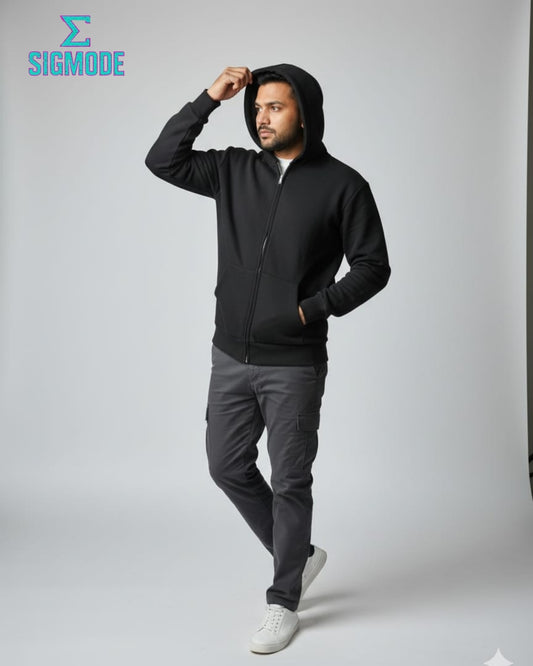Black Fleece Zipper Hoodie - Premium Comfort Essential