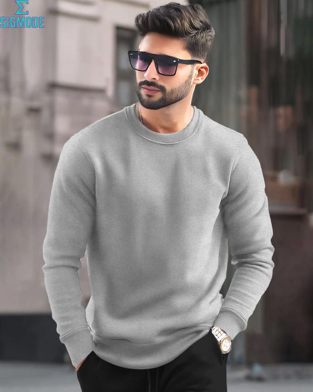 Grey Round Neck Full Sleeves T-Shirt - Premium Cotton