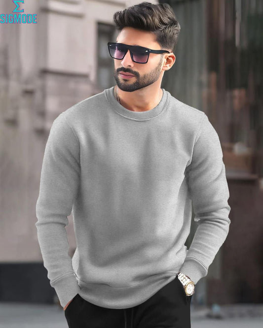 Grey Round Neck Full Sleeves T-Shirt - Premium Cotton